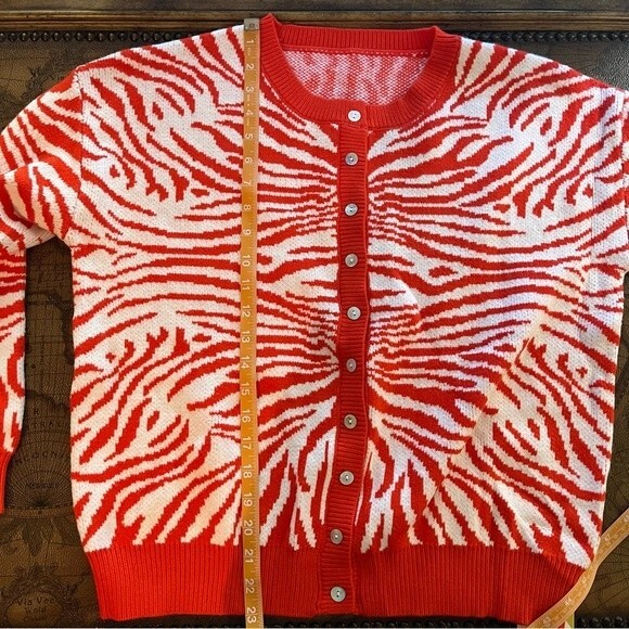 Halara Orange sz M Round Neck Button Front Animal Print Cardigan - Picture 8 of 12